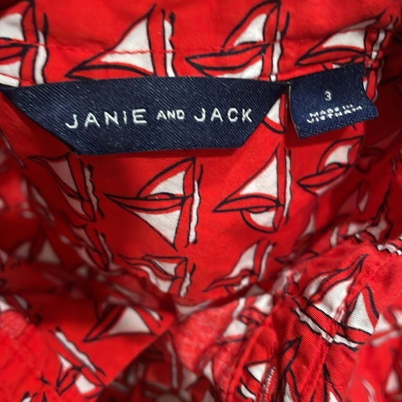 Janie and Jack Red Sailboat Poplin Shirt size 3 - Picture 5 of 7